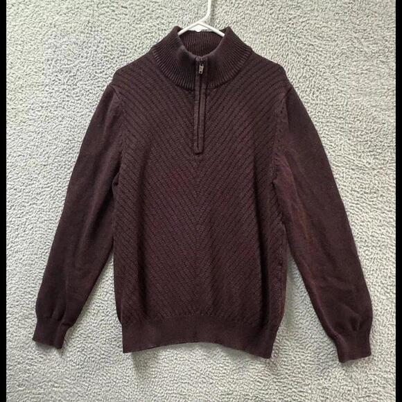 Calvin Klein Sweater Mens Large Burgundy Quarter Zip Cotton Pullover - Picture 1 of 10